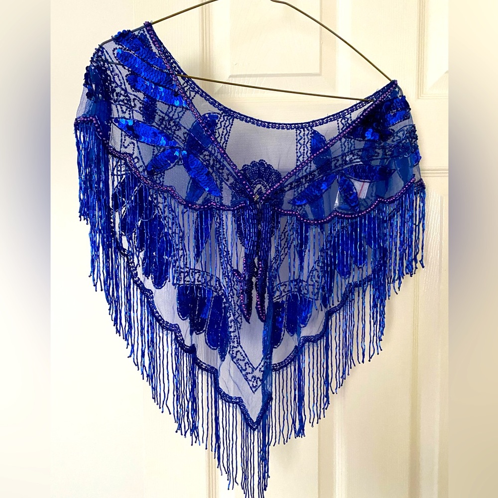 Beaded shawl shoulder covering in cobalt blue!